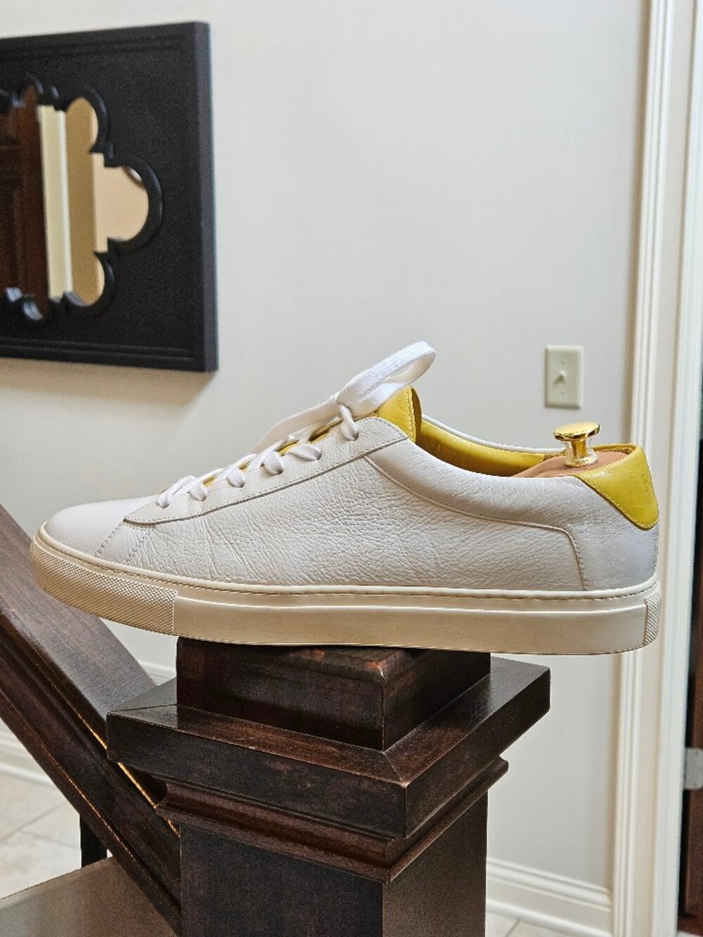 KOIO Men's Capri Full-Grain Leather Sneakers, White/Yellow, Sz EU 46 US 13 - Picture 9 of 16